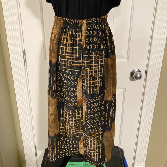 TRADITION Brown black lines and floral print a-line skirt ~ Vintage XS small - Picture 11 of 12